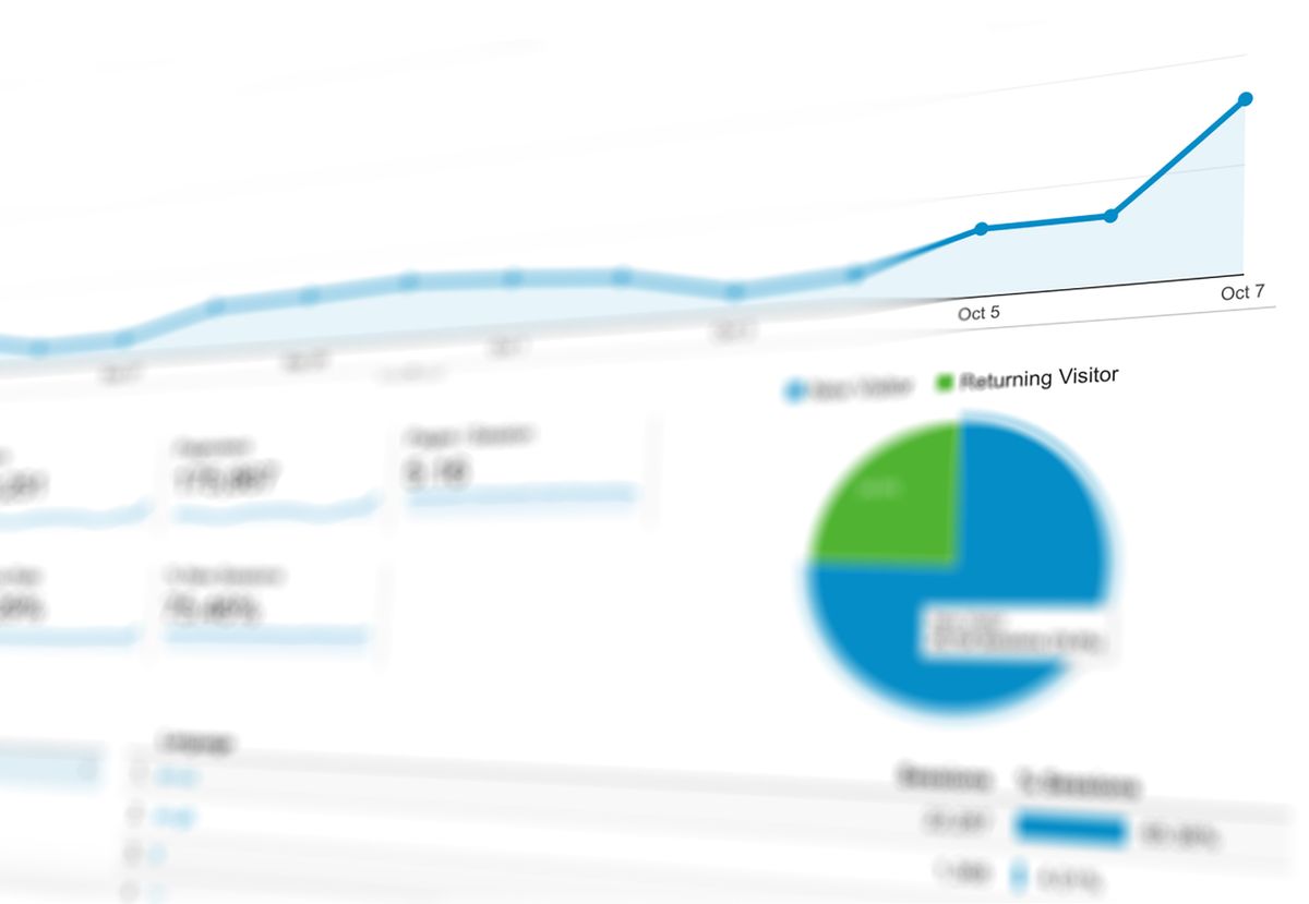 Business professional analysing data on a dashboard with charts and graphs