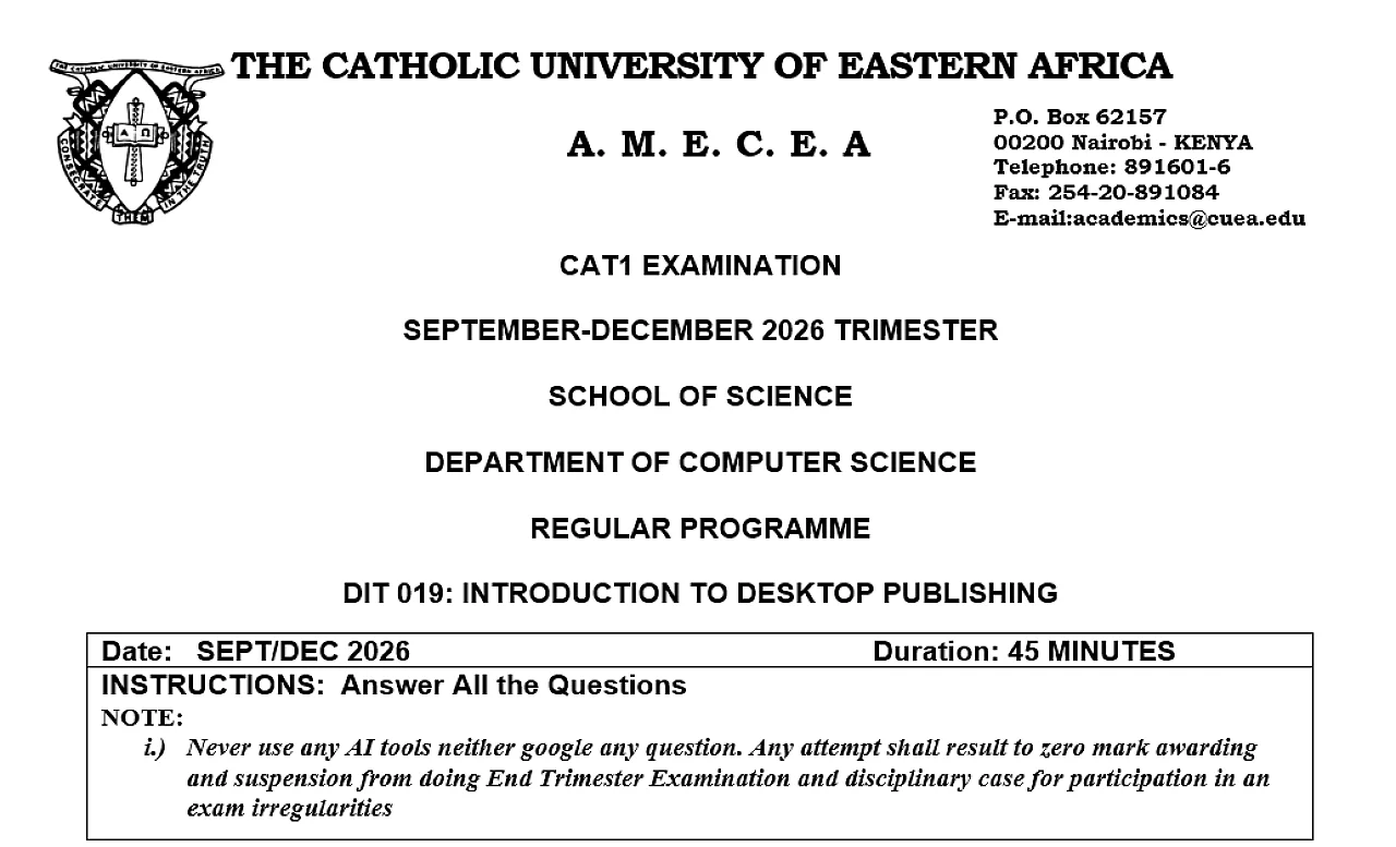 DIT 019- DESKTOP PUBLISHING CAT1  CUEA